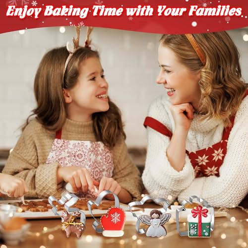 15Pcs Christmas Cookie Cutters Set - Stainless Steel Holiday Baking Molds with Snowflake, Star, Snowman & Winter Glove Shapes