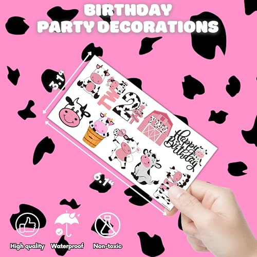 Holy Cow Im Two Temporary Tattoos Pink Cow 2nd Birthday Party Decorations Favors Supplies Cow Themed Stickers 10 Sheets 100 PCS Gifts for Baby Girls Boys Decor Class School Carnival Christmas