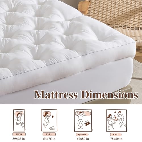 White 5 Inch Memory Foam Mattress Topper Queen Deep Pocket - Breathable, Supportive