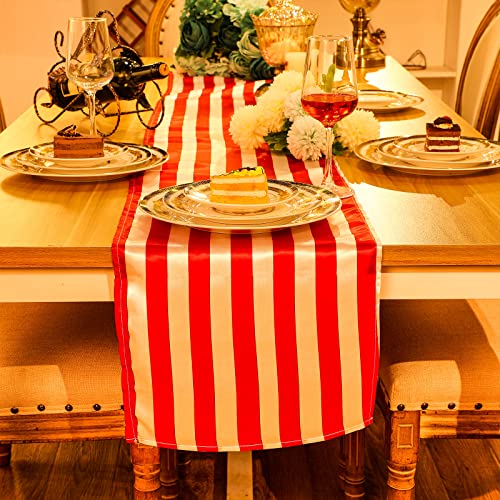 Tatuo 4 Pieces 12" x 108" Red White Striped Table Runner - Polyester (Variation: 12 x 108 Inch)