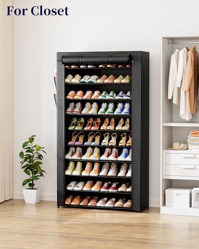 Tall 10-Tier Shoe Rack with Cover - 33 Inch Wide, Removable Shelves, Black Variation of THIS listing