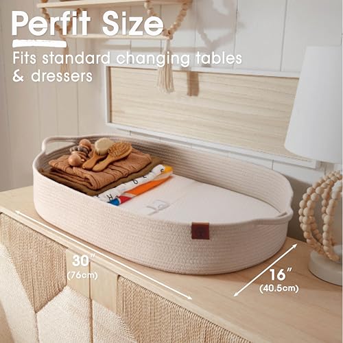 J&JOO Baby Changing Basket Set with Diaper Caddy - Soft Beige, Waterproof Dual-Cover Portable Changing Pad for Nursery & Travel
