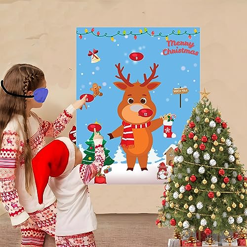 Christmas Reindeer Pin the Nose Party Game with 24 Stickers Kids & Adults