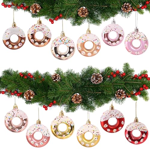 DAHI 8pcs Red Candy Donut Christmas Ornaments Set Holiday Decor