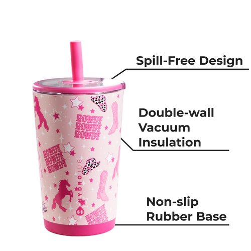 HydroJug Everyday Tumbler 14 oz – Ceramic-Lined Insulated Tumbler with Straw and Soft-Touch Lid, Cup Holder Friendly, Double-Wall Vacuum Insulation, Reusable Travel Cup – Cowgirl