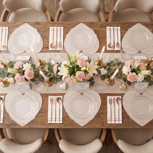 350Pcs Rose Gold Disposable Plates Set for Parties - Clear Plastic Dinnerware, 50 Guests