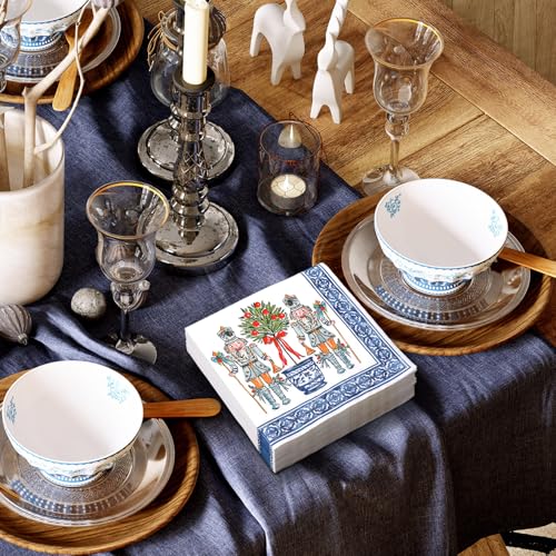 JarThenaAMCS 50 Pcs Christmas Luncheon Napkins - Nutcracker Topiary Chinoiserie Disposable Dinner Napkins