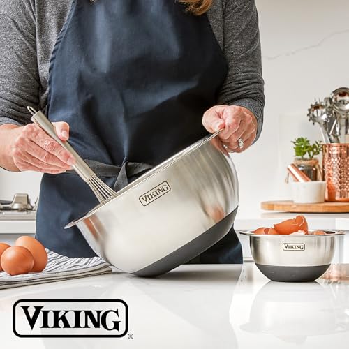 Viking 10-Piece Stainless Steel Mixing Bowls Set with Non-Slip Silicone Base - Black
