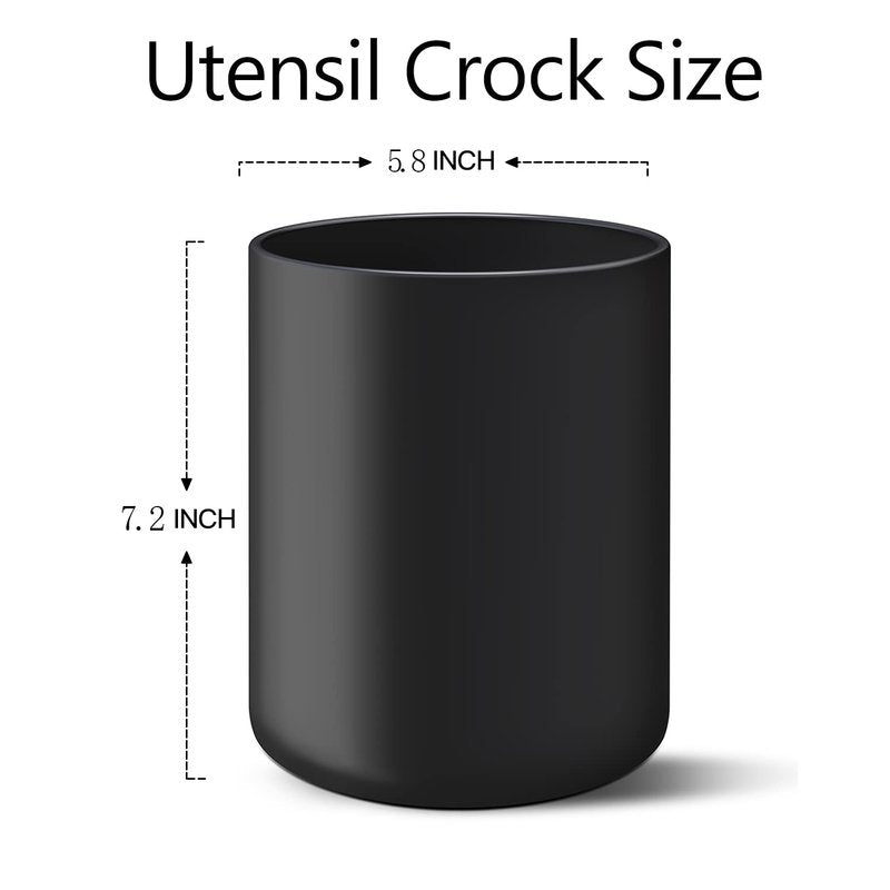 LATCHHOOK Black Kitchen Utensil Holder for Countertop, Large 7.2 Matte Ceramic Cooking Utensil Crock for Counter Easy to Clean, Modern Spatula Holder for Farmhouse Décor 7.2×5.8 INCH
