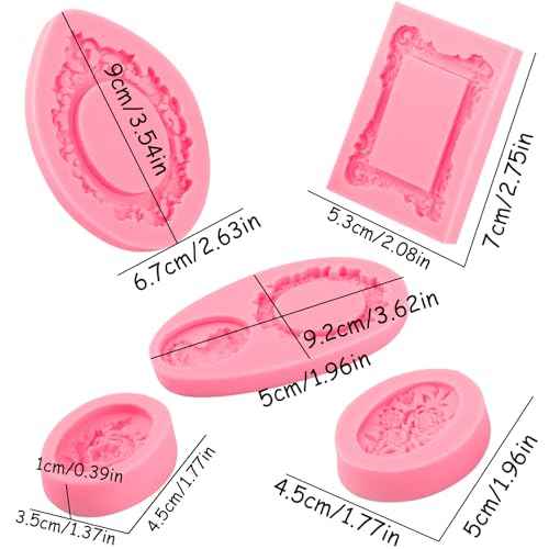 Baroque Frame Fondant Molds 5 Pack, Mini Photo Frame Relief Portrait Flowers Silicone Molds for Cake Decorating, Mousse, Chocolate, Cupcake Toppings, Candy, Sugar Craft, Clay, Epoxy Resin