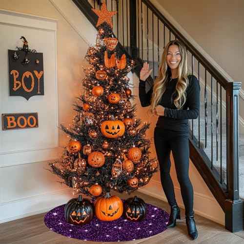 Purple Christmas Tree Skirt Large Tree Skirts 46 Inch Sparkly Velvet Tree Skirt Sequins Christmas Tree Stand Cover Royal Purple Tree Skirt Halloween Tree Skirts for Fall Christmas Tree Decor