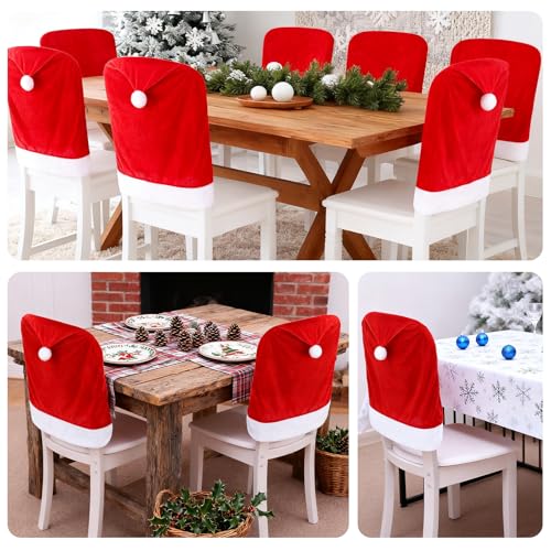 6Pcs Christmas Chair Covers 19.6 x 23.6 in Santa Hat Style for Indoor Dining - YILEGSYO