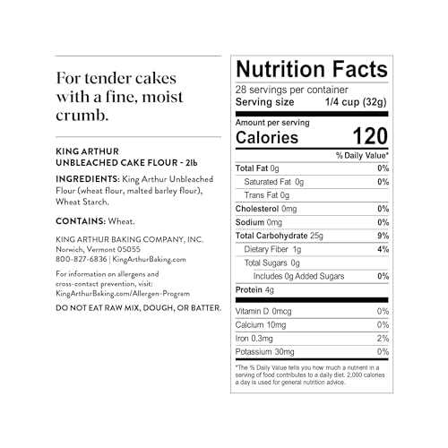 King Arthur Cake Flour, Unbleached and Unenriched, 2 lb (Pack of 1) - Non-GMO Project Verified, No Preservatives