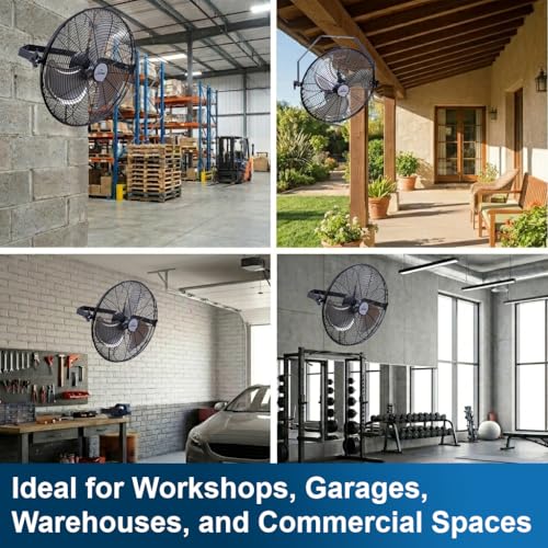 18 Inch Wall Mount Fan - High Velocity Metal Fan with 3 Speeds & 360° Tilt