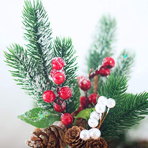 Artificial Christmas Berry Picks - Assorted Red Berries, Pinecones & Holly for Holiday Decor