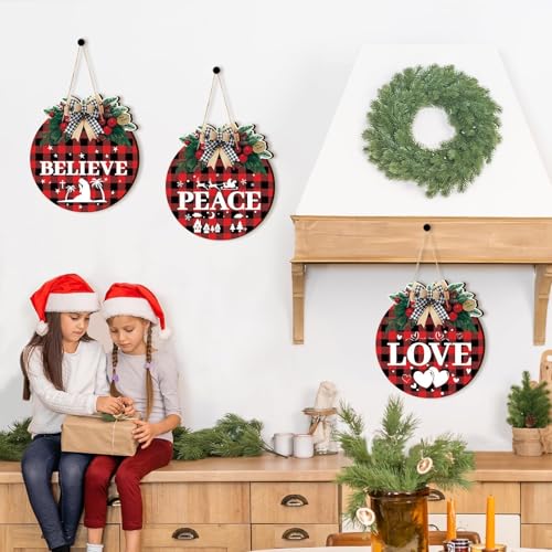 OuMuaMua Black Plastic Nativity Christmas Signs Set - Christian Door Decor, Buffalo Plaid, 6-Pc