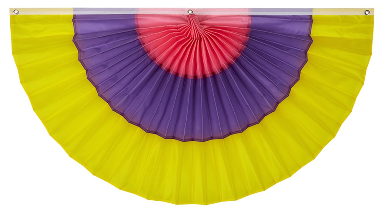 Spring/Easter Nylon Flag Bunting by Old Glory Bunting. 1 1/2' x 3' Fully Sewn Pink, Lavender & Yellow 3 Stripe Fan Flag Bunting Banner. Pleated Fans Made in The USA