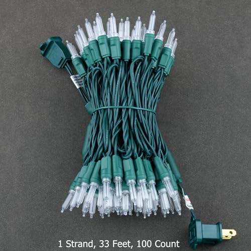 YULETIME 100 Warm White T5 LED Christmas Lights, 33 ft Waterproof, One-Piece Green Wire