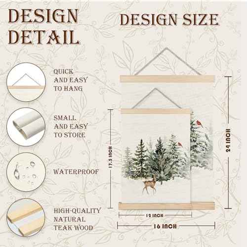URLLUAE Winter Wall Art Decor, Reindeer pine tree wall art, christmas pictures wall decor Poster Hanger Frame,winter Wall Art, Christmas Wall Decor for Bedroom Home Office, 12x16 Inch