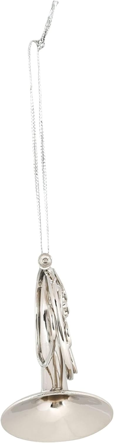 French Horn Hanging Ornament - 4 Inch Silver Tone Brass Decoration by Broadway Gifts