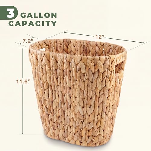 2-Pack 3 Gallon Wicker Trash Cans - Natural Water Hyacinth Waste Baskets for Bathroom, Bedroom, Office