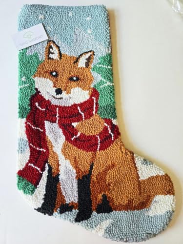 Peking Handicraft Wool Stocking with Woodsy Winter Fox | 21 inch Christmas Decor