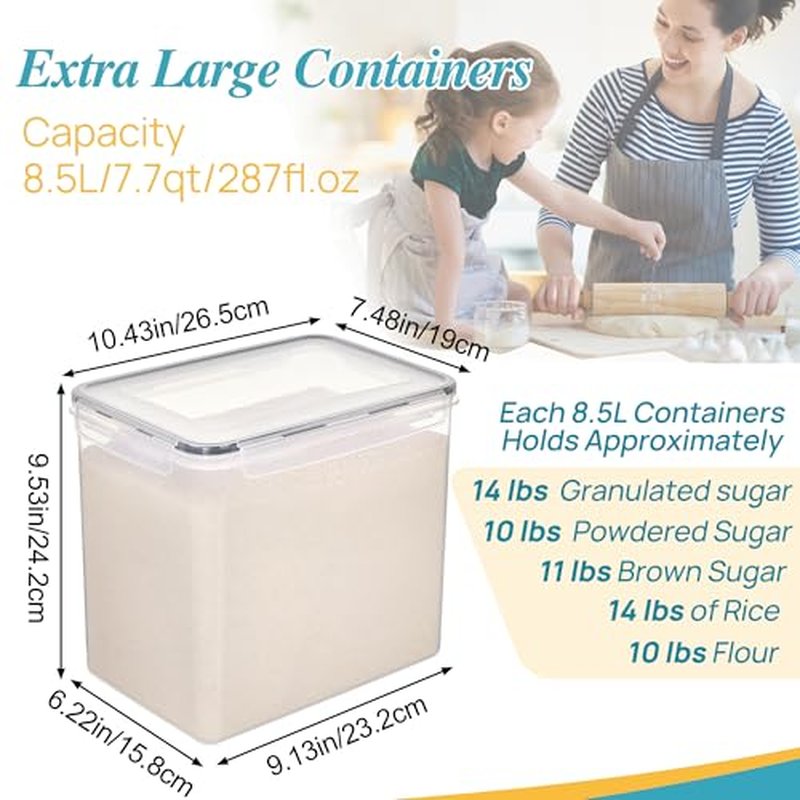 Vtopmart Food Storage Containers 2.5L / 84.5oz, 4 Pieces BPA Free Plastic Airtight Canister for Flour, Sugar, Baking Supplies, with 4 Measuring Cups and 24 Labels, Black