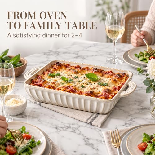 Rectangular Ceramic Casserole Dish Set with Handles - Vintage Hobnail Bakeware of 3 - Oven & Microwave Safe - 13.77, 11.6, 8.85 Inches - A-Rectangular