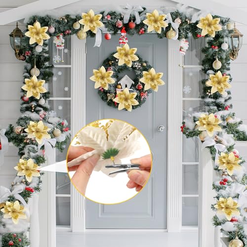 Augshy 120Pcs Christmas Metal Clips Ornament, Clips Christmas Tree Clips Artificial Flower Clips Small Roach Clips for DIY Christmas Poinsettia Wreath Tree Decorations