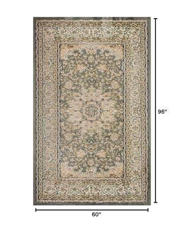 SunNewt Stain Resistant Washable Area Rug 5x8 Living Room Throw Rugs Soft Faux Wool Non-Shedding Low-Pile Floor Carpet for Dining Laundry Room Bedroom Bed Side, Olive