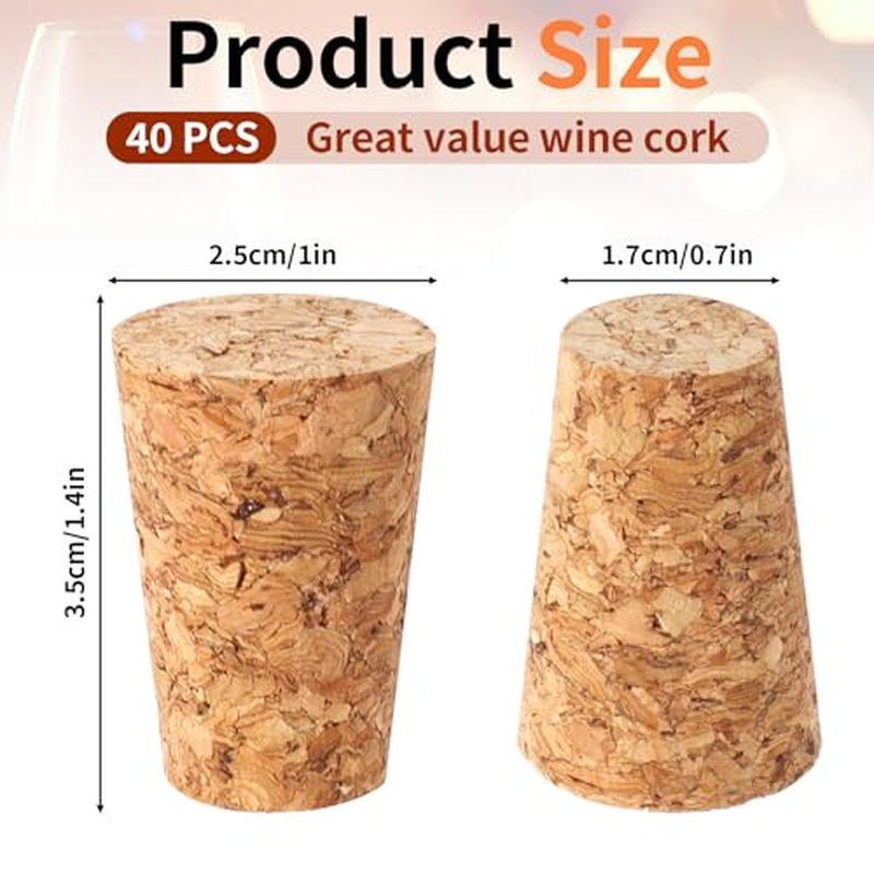 Wine Corks, Natural Soft Wood Wine Bottle Corks, Leakproof Tapered Corks, 20 Pack Wooden Replacement Wine Stoppers for Wine Beer Liquor Bottles, DIY Crafts