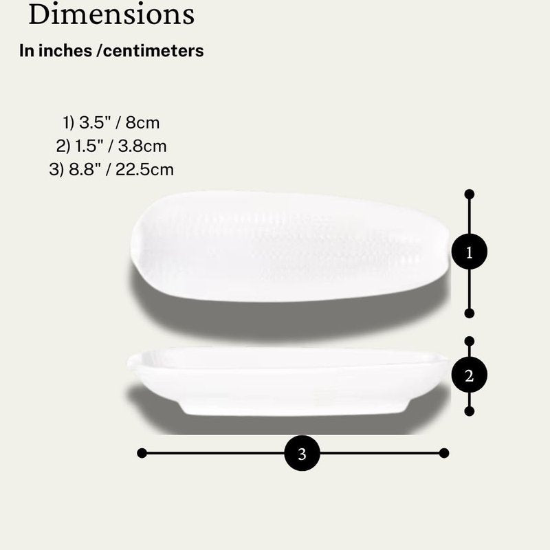 Cera Cuties Corn Dishes Set of 4, Corn Cob Holders 8.8", White Ceramic Dishes Non-slip Bottom, Microwave, Dishwasher and Oven Safe.