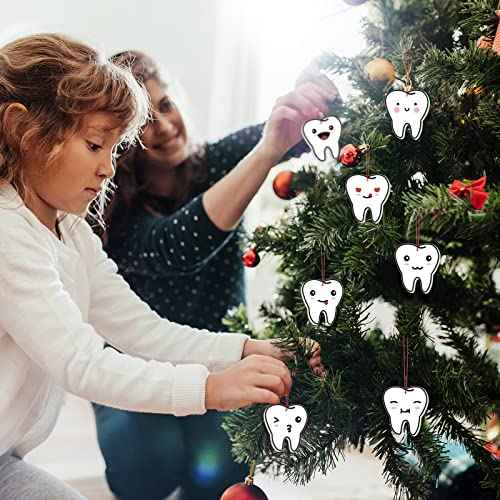 Hoteam 18 Pcs Christmas Tooth Ornaments for Tree Double-Sided Print Xmas Gifts for Dental Dentist Laboratory Technician (Teeth)