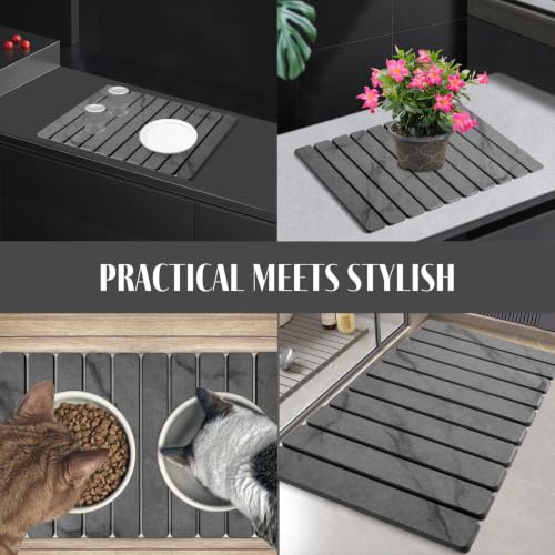 Sangukiro Marble Gray Large Stone Dish Drying Mat 24x16 with Coasters, Non-Slip Kitchen Counter Protector