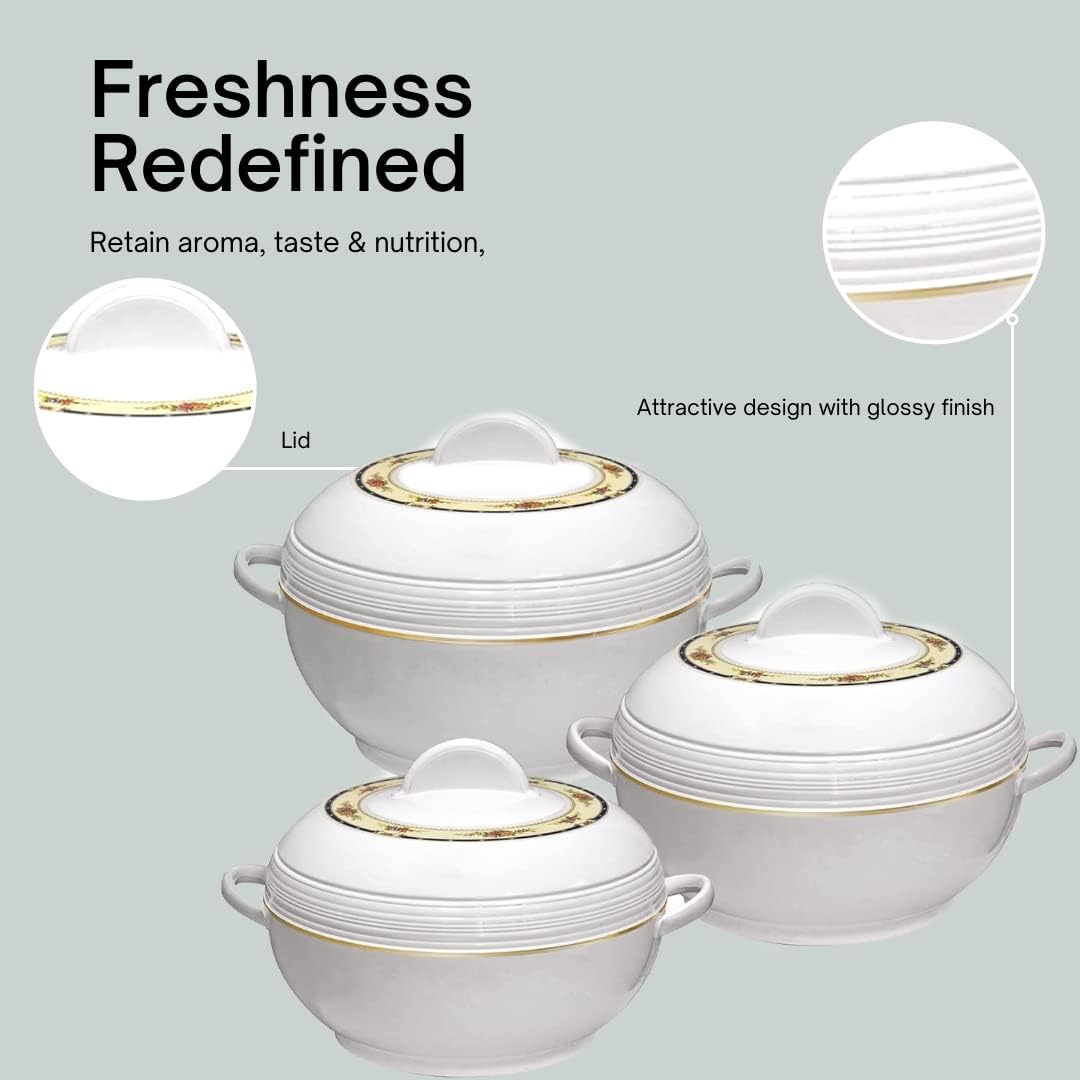 Ambiente Food Warmer Hot Pot Set Of Insulated Casseroles 1.2 1.6 And 2.5 Litre (White)
