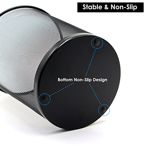 Black Mesh Office Trash Can 6 Gal - 10 Pack with Garbage Bags - Durable Wire Wastebaskets for Desk Side