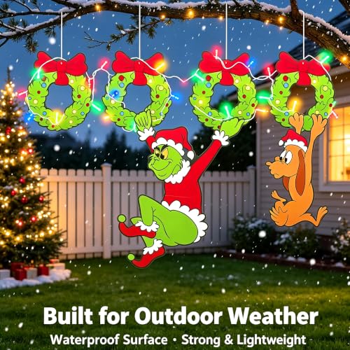 Christmas Decorations, 6PCS Light Up Fence Outdoor Decorations Green