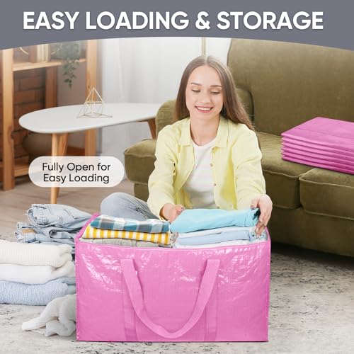 TICONN Pink 6 Pack Extra Large Waterproof Moving & Storage Bags with Handles