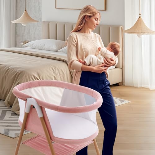 Pink Portable Baby Bassinet 3-in-1 Crib with Mosquito Net & Travel Bag