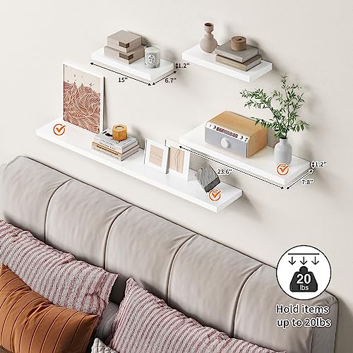 Floating Wall Shelves - 23.6 Inch White Set of 3 for Bedroom Bathroom Living Room