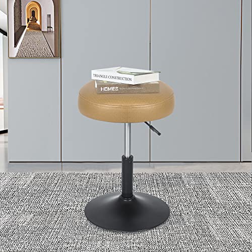 Homebeez Adjustable Faux Leather Round Ottoman, 360° Swivel Freely Vanity Stool Makeup Stool Vanity Chair, Turmeric