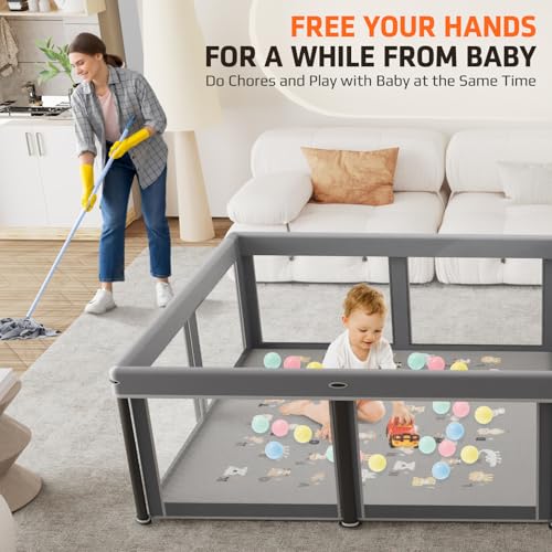 Foldable Baby Playpen with Mat,50"×50" Collapsible Playard for Babies