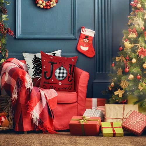 DIYDEC 4pcs Christmas Pillow Covers 20x20 Inch Red Holiday Decorative Pillowcases