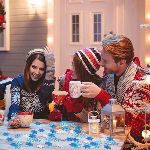 240Pcs Winter Acrylic Snowflake Ornaments 3D Blue Translucent Snowflake Crystals Gems Christmas Xmas Pendant Beads DIY Crafts for Vase Filler,Table Scatter, Party Wedding Arts Crafts Decoration