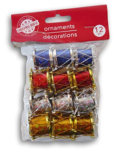 Miniature Drum Ornaments 12-Pack for Christmas Trees & Crafts