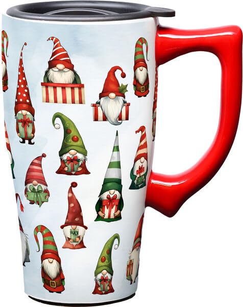 Christmas Gnomes Ceramic Travel Mug with Spill Proof Lid - Spoontiques
