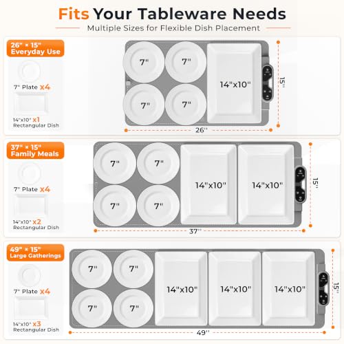 Gray 49x15 Inch Electric Food Warming Mat with 7 Heat Levels & 8-Hour Timer