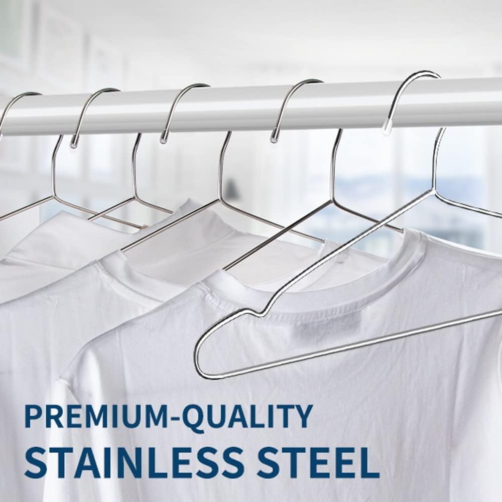 OIKA Heavy Duty Stainless Steel Hangers - Space-Saving Non-Slip Design for Coats, Dresses & More | 30 Pack