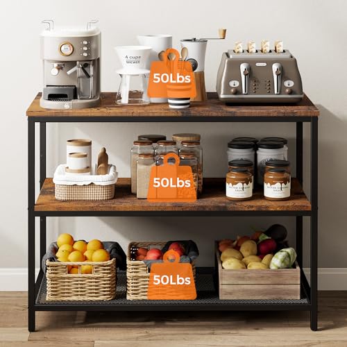 Rustic Brown and Black 39.4-Inch Kitchen Island with 3 Shelves & Workbench - Homleke
