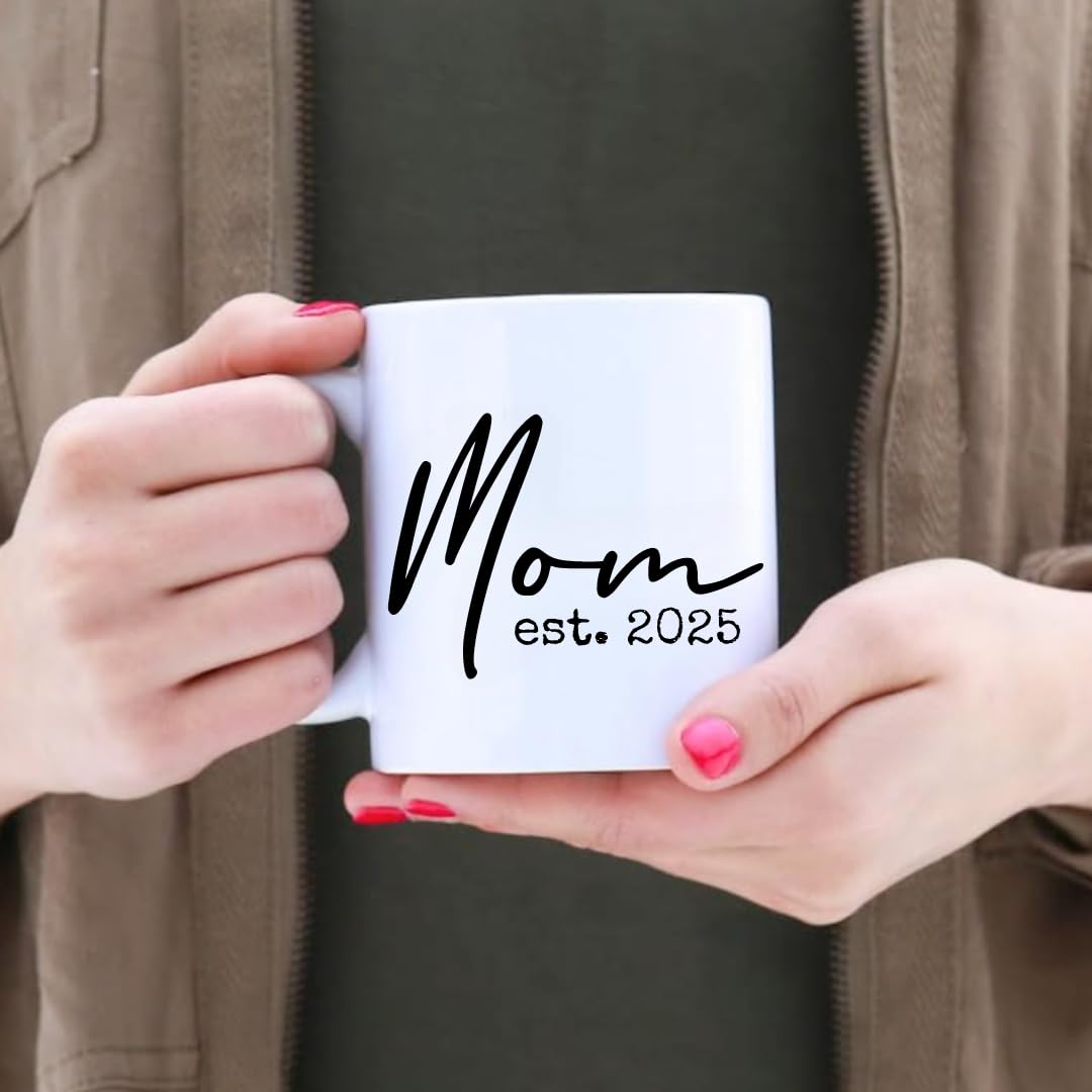 Pregnancy Gift Est 2025 -New Parents Gifts-Mommy and Daddy Est 2025 11 oz Mug Set - Romper (0-3M)-Top Mom and Dad Gift Set for New and Expecting Parents to Be New Mom Gifts for Women (Grey Bib 25)